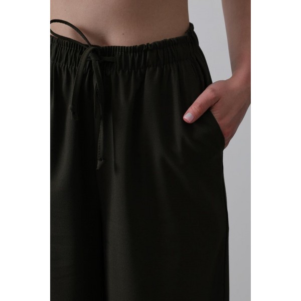 Beli Lastikli Bol Paça Pantolon - Koyu Haki