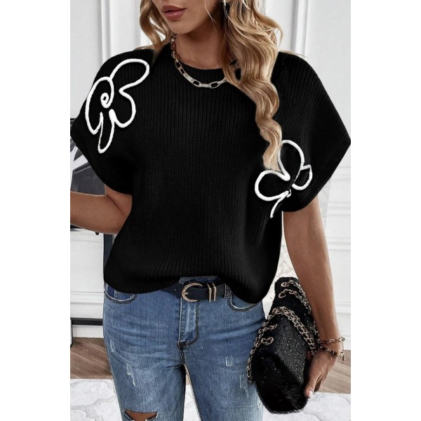 Kadın çiçek Detaylı Triko Bluz