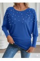 Kadın Uzun Kollu Yuvarlak Yaka Incili Viskon Bluz