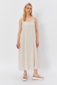 Askılı Uzun Çan Elbise - Natür