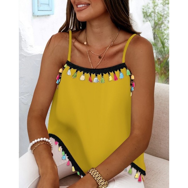 Kadın Ip Askılı Püskül Detaylı Sandy Bluz