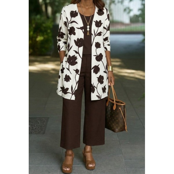 Kadın Uzun Kollu önü Açık Modal Ceket Kolsuz Viskon Iki Iplik Bluz Ve Pantolon üçlü Takım