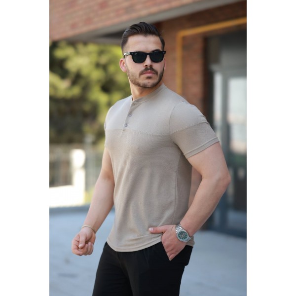 Erkek Hakim Yakalı Kısa Kollu Pamuklu T-shirt