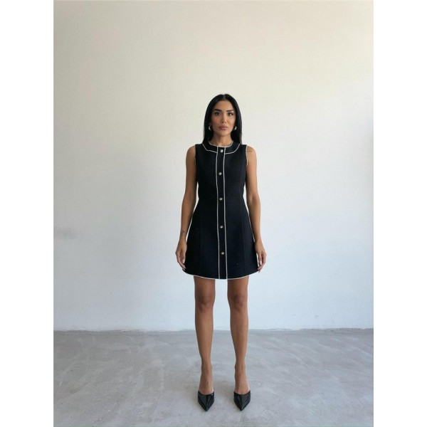 CHANEL KUMAŞ KISA ÖNDEN DÜĞMELİ ELBİSE - Siyah
