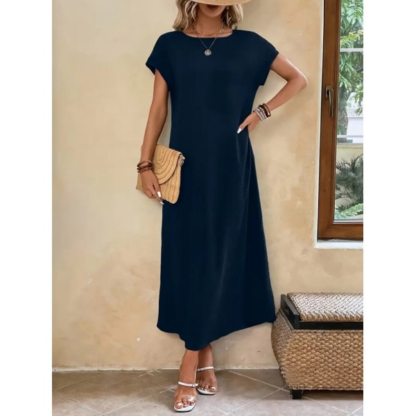 Kadın Uzun Kollu Yakası Açık Viskon Elbise