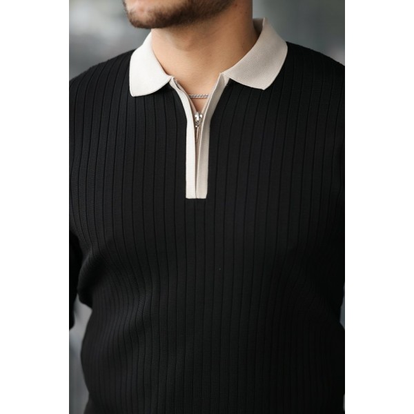 Erkek Kol Ve Yaka Detaylı Uzun Kollu Triko