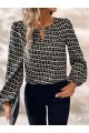 Kadın Uzun Kollu Damla Detaylı Yaka Desenli Süprem Bluz