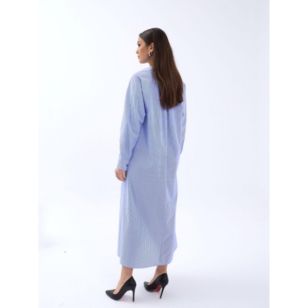 5857 ELBİSE-MAVİ BEYAZ ÇİZGİLİ