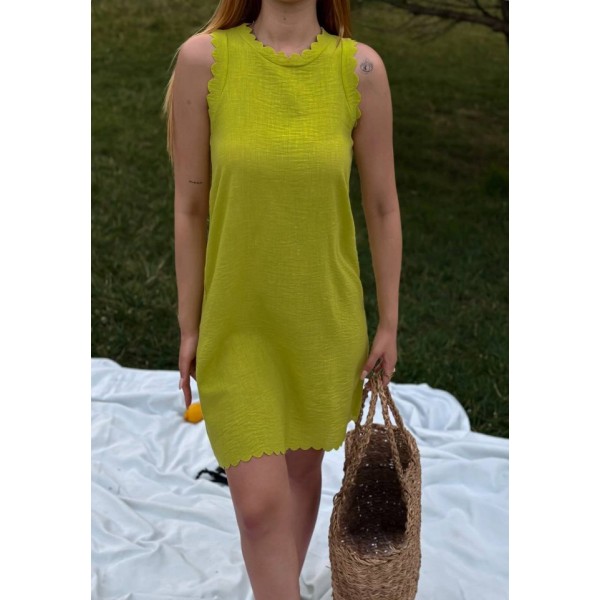 Kadın Keten Kumaş Kolsuz Mini Boy Elbise