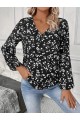 Kadın Uzun Kollu V Yakalı çiçek Desenli Modal Bluz