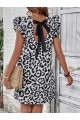 Kadın Kısa Kollu Kolları Fırfır Detay Arkası Bağlamalı Leopar Desen Kolsuz Mini Mikro Elbise