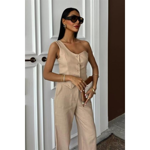 Tek Omuz Büstiyer Plazzo Pantolon Viscon Takım 10159