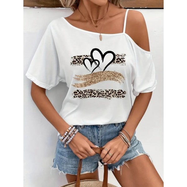 Kadın Tek Omuzu Açık Ip Askılı Baskılı Viskon Bluz