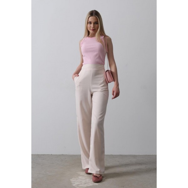 Beli Yarım Lastikli Palazzo Pantolon - Pudra