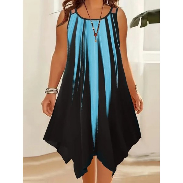 Kadın Askılı Yuvarlak Yaka Asimetrik Detaylı Desenli Süprem Elbise