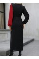 Kadın Uzun Kollu Kruvaze Yakalı Belden çapraz Detaylı çift Renkli Midi Ithal Krep Elbise