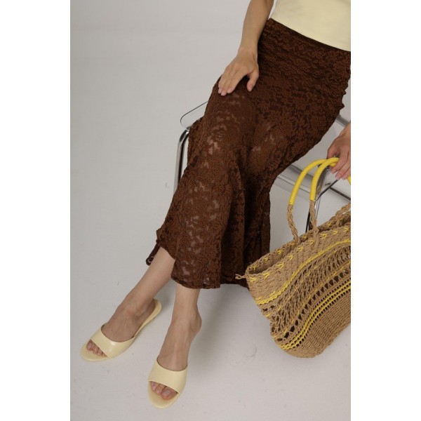 Bel Lastikli Dantel Etek - Kahve