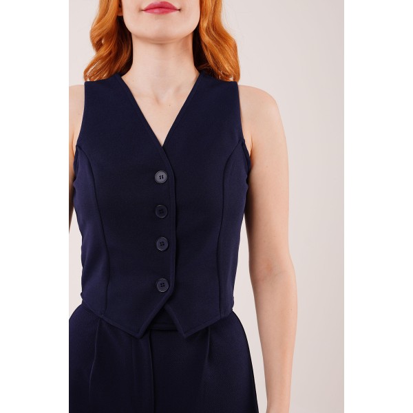 Önü Düğmeli Lacivert Yelek