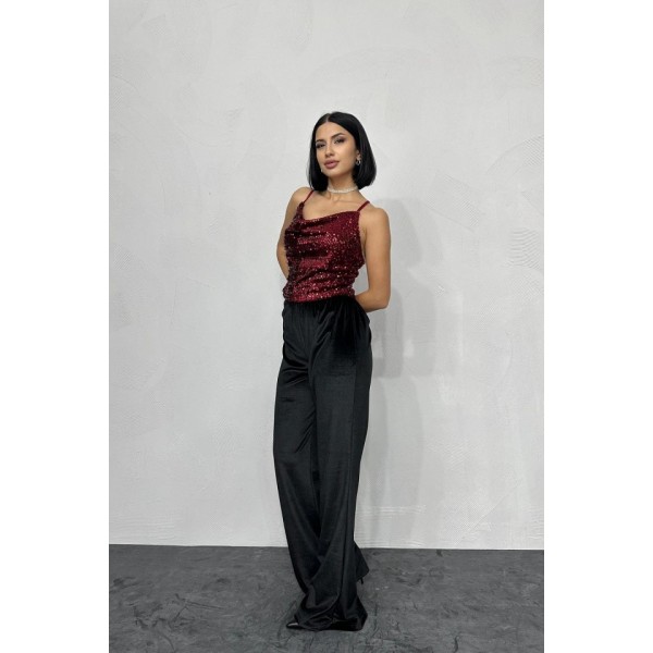 Bordo Askılı Degaje Bluz