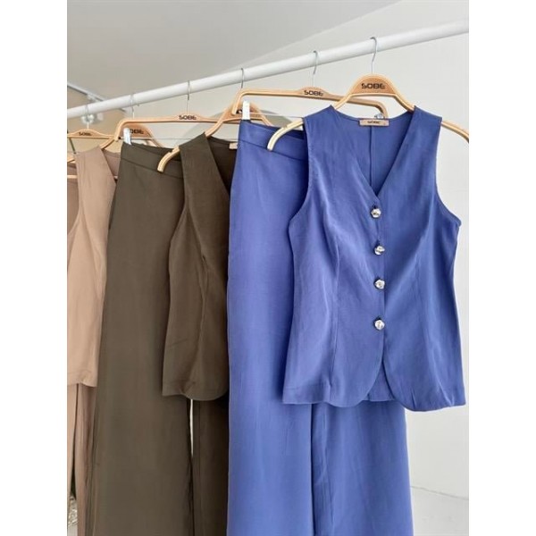 Arkası Bağcıklı Yelek Plazza Pantolon Modal Takım 10202-08