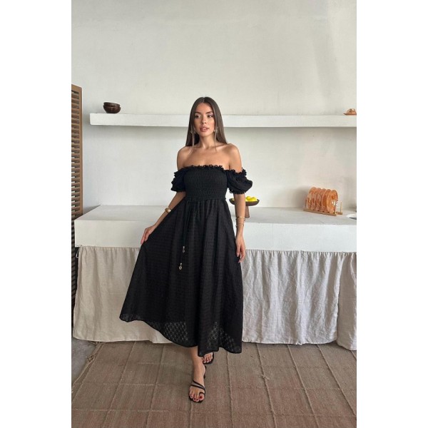 Siyah Gipeli Brode Elbise