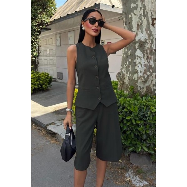 Midi Şortlu Ve Yelekli Viscon Takım 10167