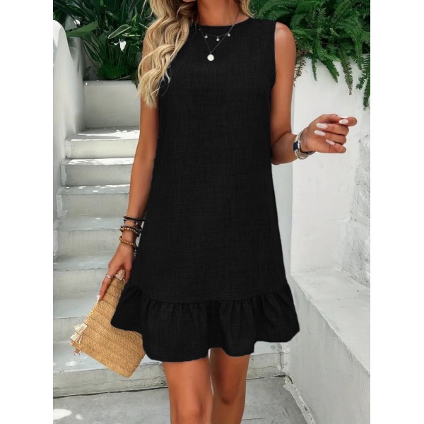 Kadın Kolsuz Bisiklet Yaka Fırfırlı Sofya Elbise