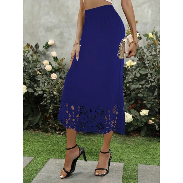 Kadın Yüksek Bel Lazer Kesim Detaylı Midi Ithal Krep Etek