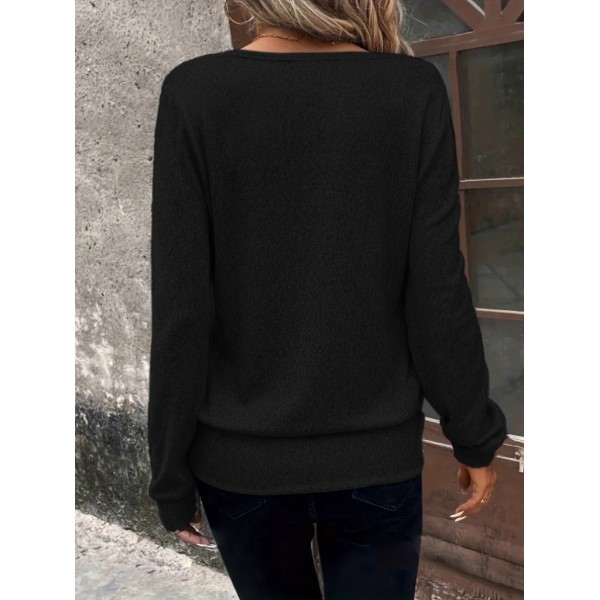 Kadın Uzun Kollu Kruvaze Yaka Kol Ve Etek Ucu Manşet Detay Yumoş Bluz