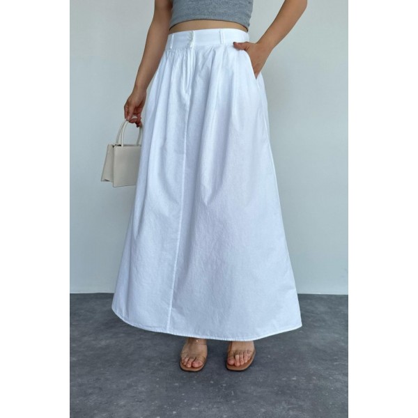 İnce Pileli Düz Etek - Beyaz