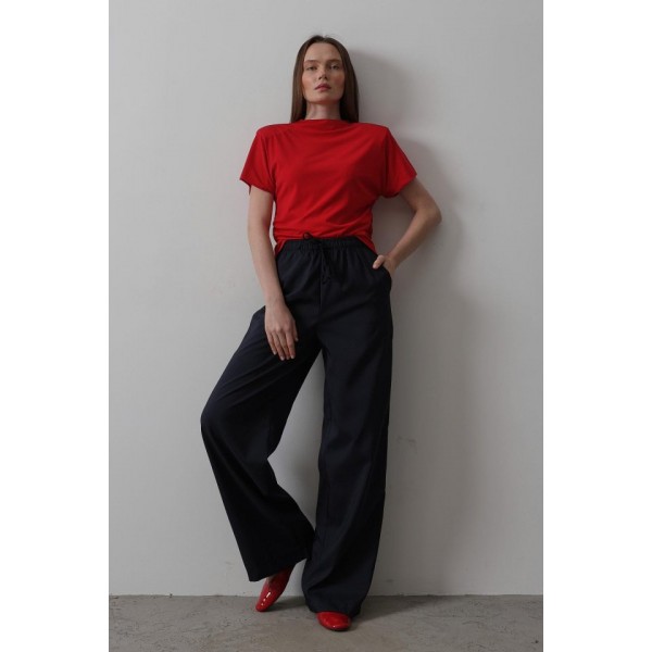 Beli Lastikli Bol Paça Pantolon - Lacivert