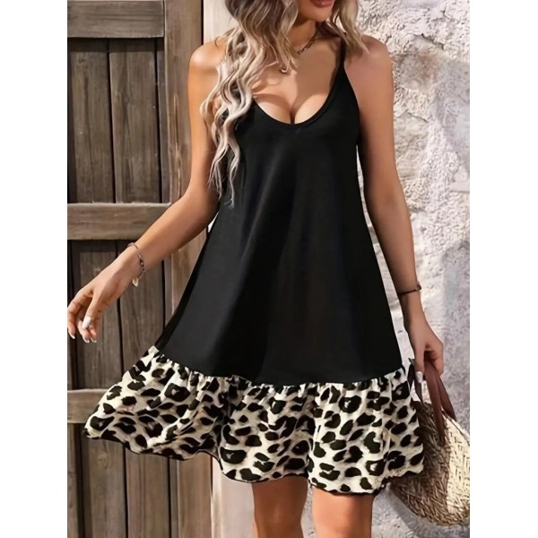 Kadın Ip Detaylı Kısa Elbise Askılı Yuvarlak Yakalı Viskon Etek Süprem Elbise