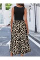 Kadın Askılı Yuvarlak Yaka üst Viskon Alt Leopar Desenli Süprem Uzun Elbise