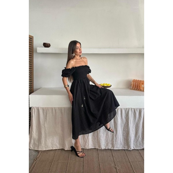 Siyah Gipeli Brode Elbise