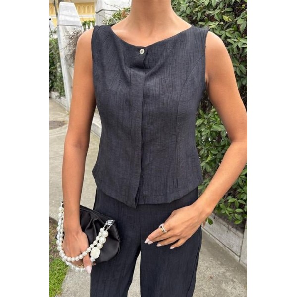 Sıfır Kollu Bluz Batik Desenli Pantolon İkili Takım 10181-08