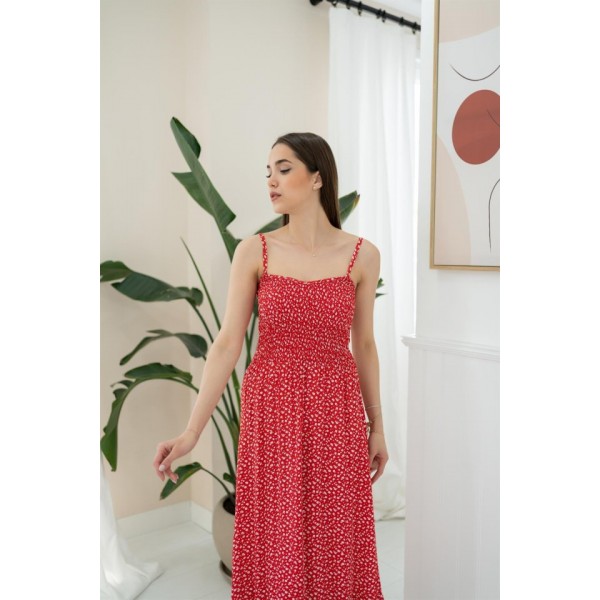 Kırmızı Eteği Fırfırlı Elbise