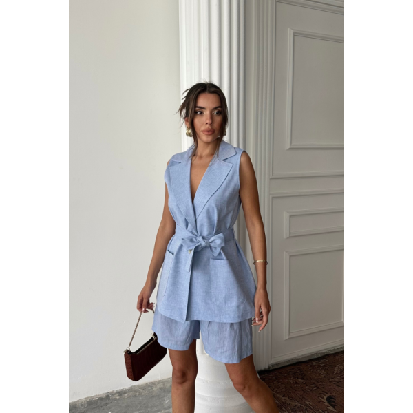 KETEN YELEK - ŞORT TAKIM - Mavi