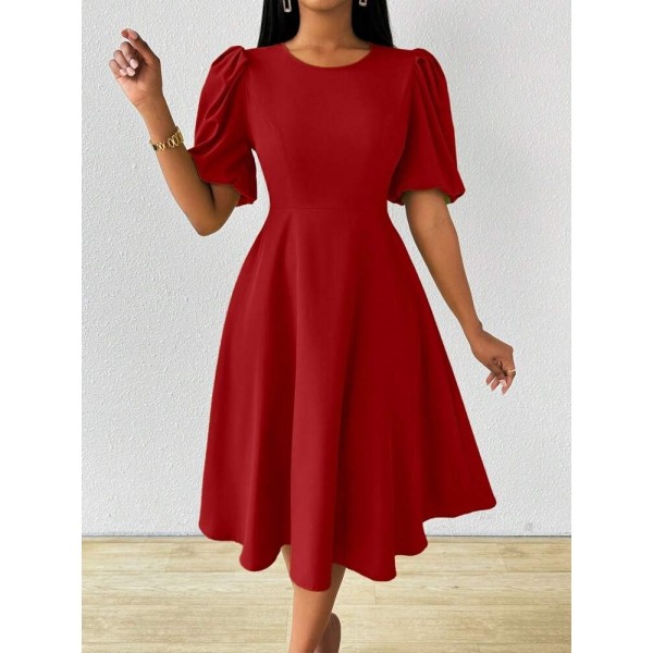 Kadın Kısa Balon Kollu Bisiklet Yaka Kiloş Janjan Krep Elbise