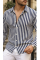 Erkek Dikey Çizgili Yarım Oversize Gömlek