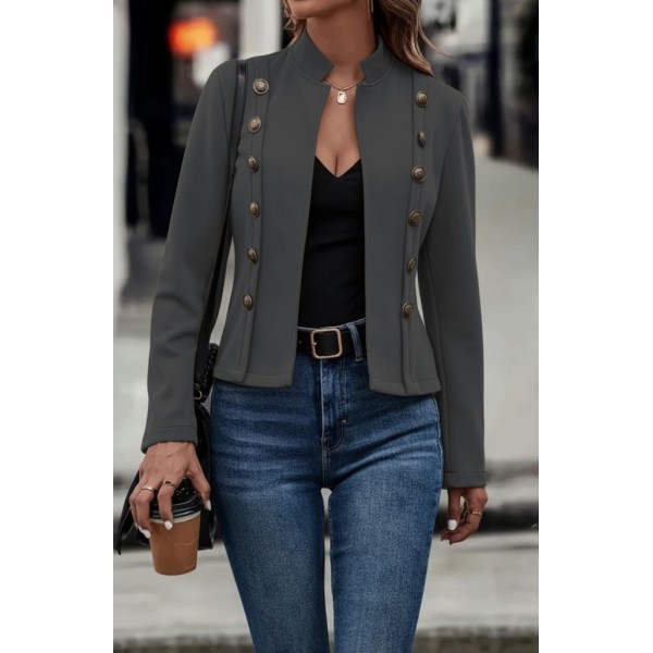Kadın Uzun Kollu Hakim Yaka Yanlardan Düğmeli Kısa Süet Ceket