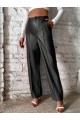 Kadın önden Fermuarlı Cepli Geniş Kesim Lame Deri Pantolon