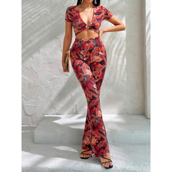 Kadın Kısa Kollu Desenli Takım