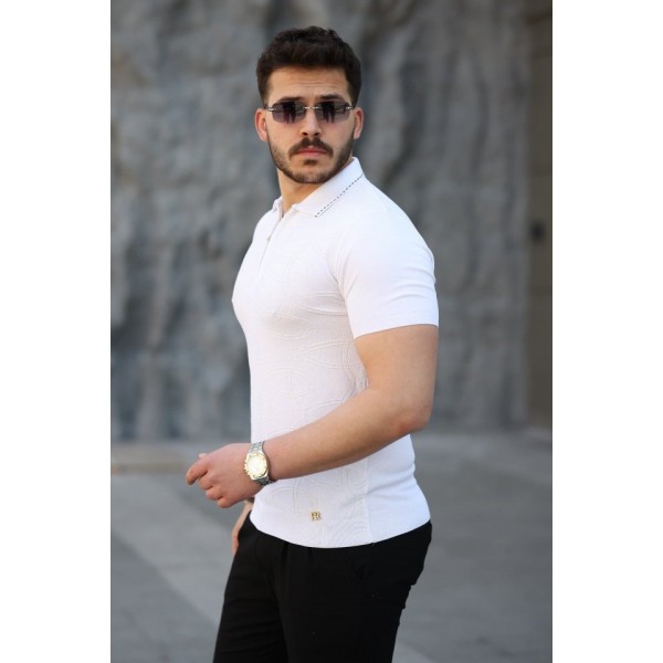 Erkek Viskon Kumaş Polo Yaka Desenli Tişört