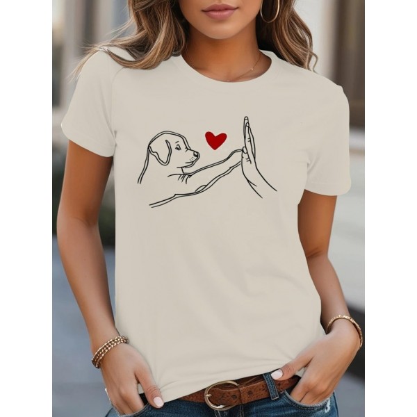 Kadın Kısa Kollu Bisiklet Yaka Köpek Baskılı Viskon Bluz