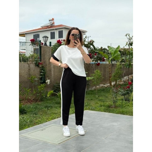 Kadın Modal Dokulu Kumaş Yanı şeritli Takım