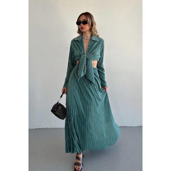 Mint Fitilli Gömlek Ve Uzun Etek Takım