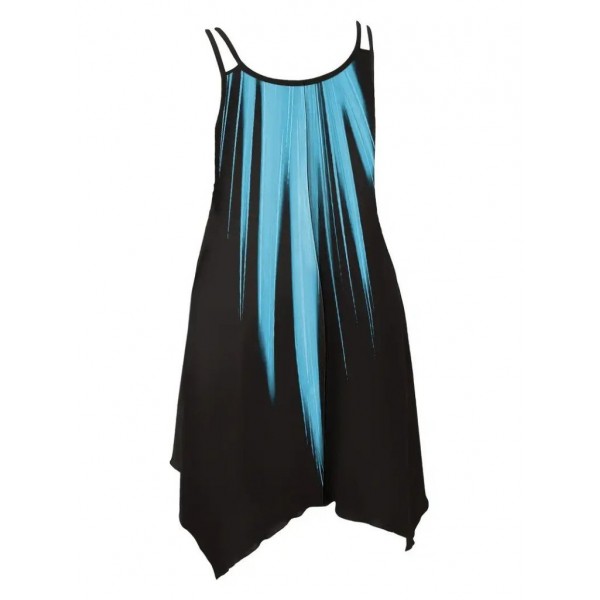 Kadın Askılı Yuvarlak Yaka Asimetrik Detaylı Desenli Süprem Elbise