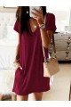 Kadın Kısa Kollu V Yakalı Cepli Kısa Viskon Elbise