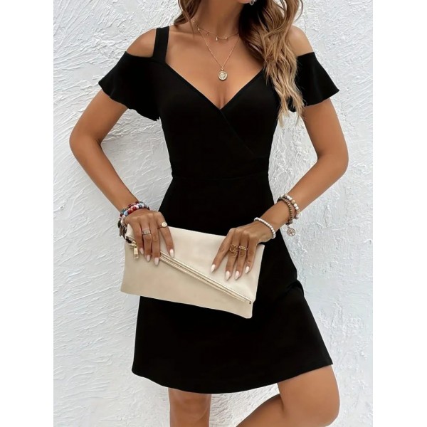 Kadın Askılı Derin V Yakalı Viskon Elbise