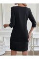 Kadın Uzun Kollu Bisiklet Yaka Deri Detaylı Ithal Krep Elbise